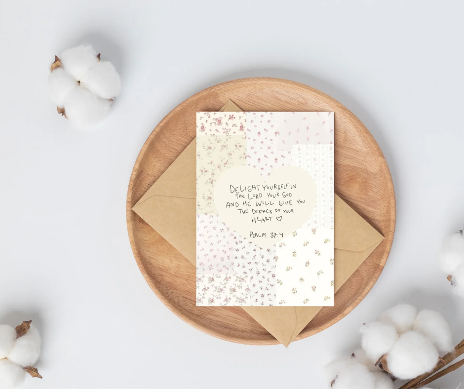 White abstract Delight yourself in the Lord Card