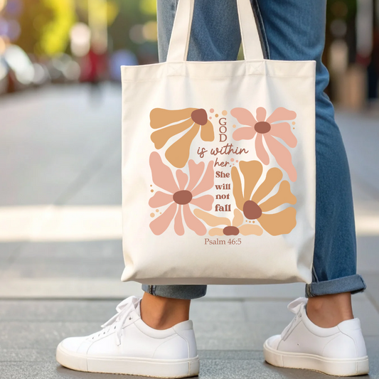 God Is With In Her She Will Not Fall Tote Bag